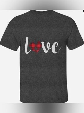 Love Buffalo Plaid Heart Short Sleeve Tee - Charcoal size S